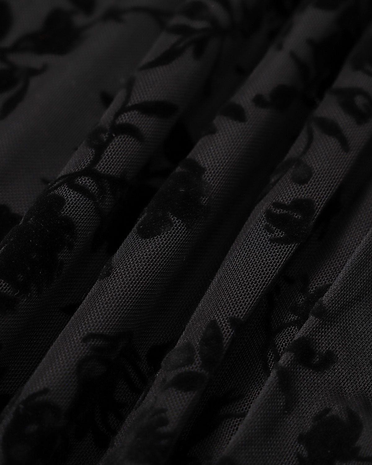 Black Floral Flocked Mesh Slit Maxi Skirt
