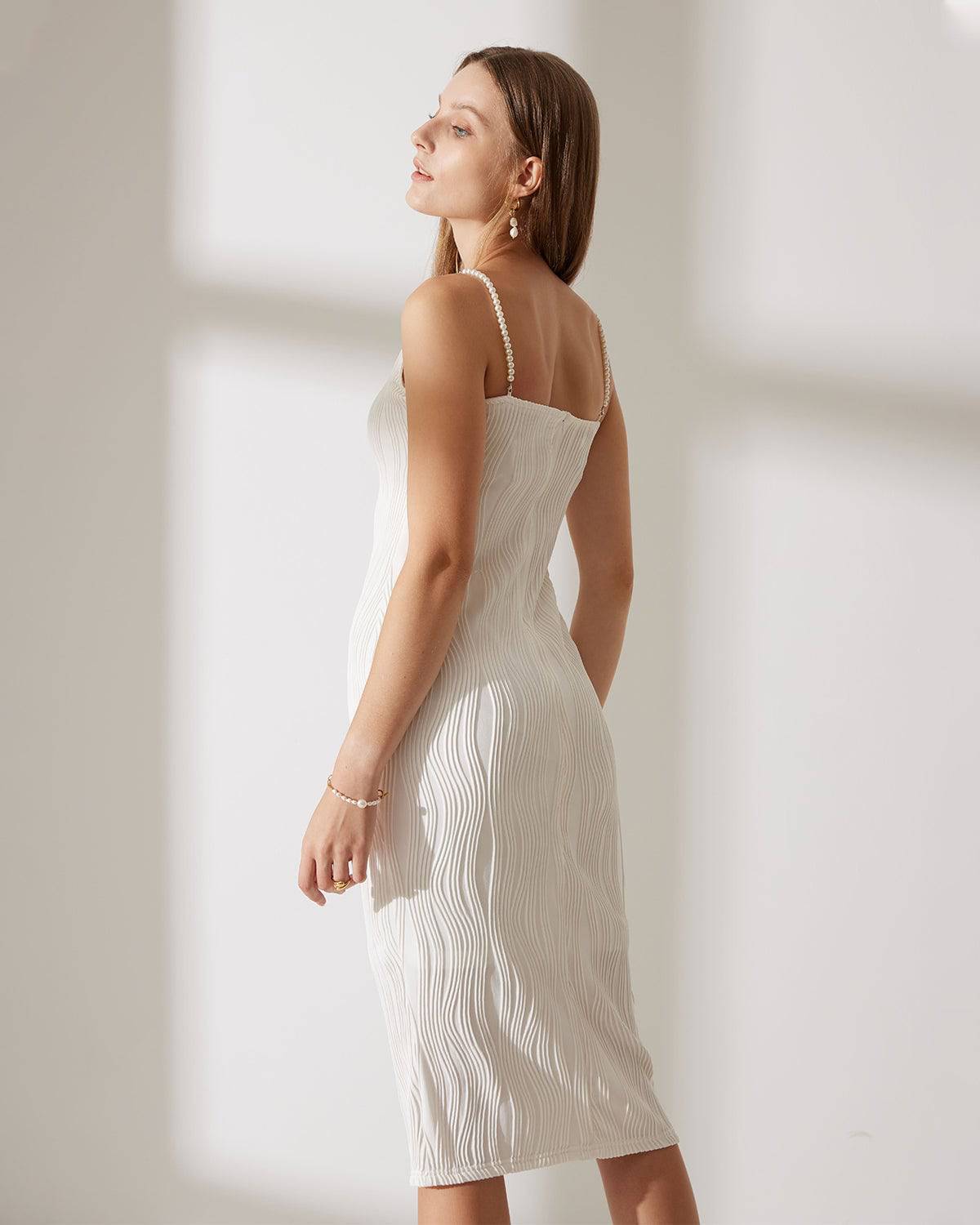 Water ripple texture suspender dress