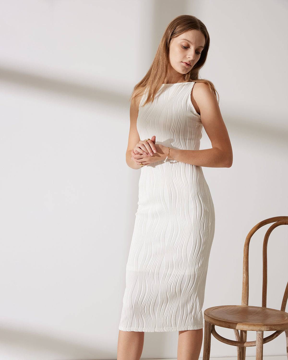 Water ripple texture suspender dress