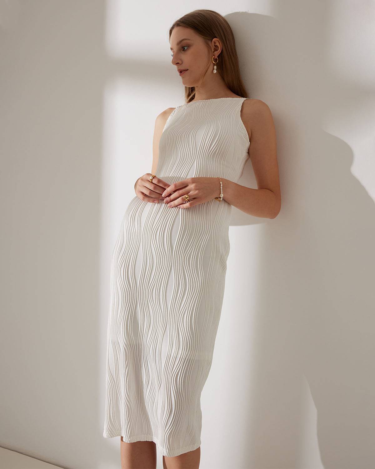 Water ripple texture suspender dress