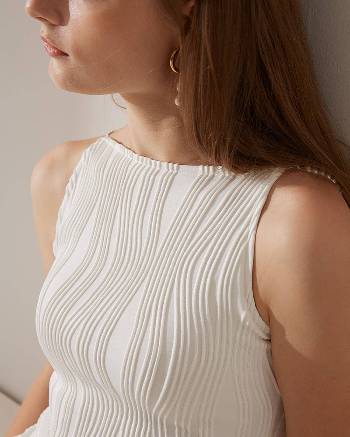 Water ripple texture suspender dress