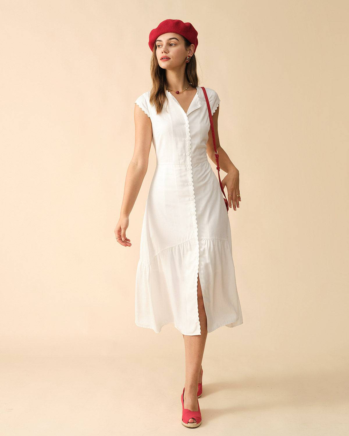 Solid color lapel midi dress