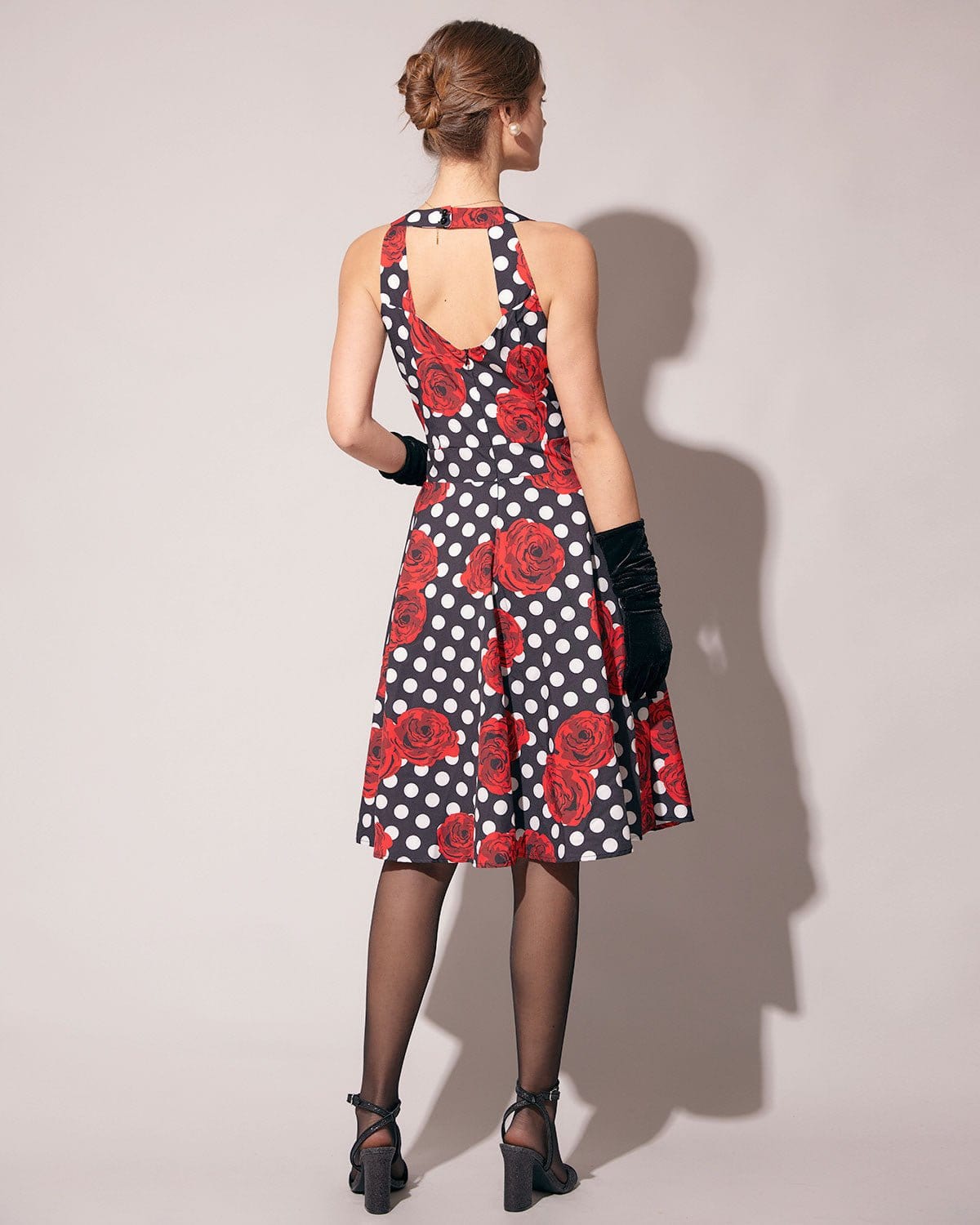 Sweetheart Neck Polka Dot Rose Sling Midi Dress