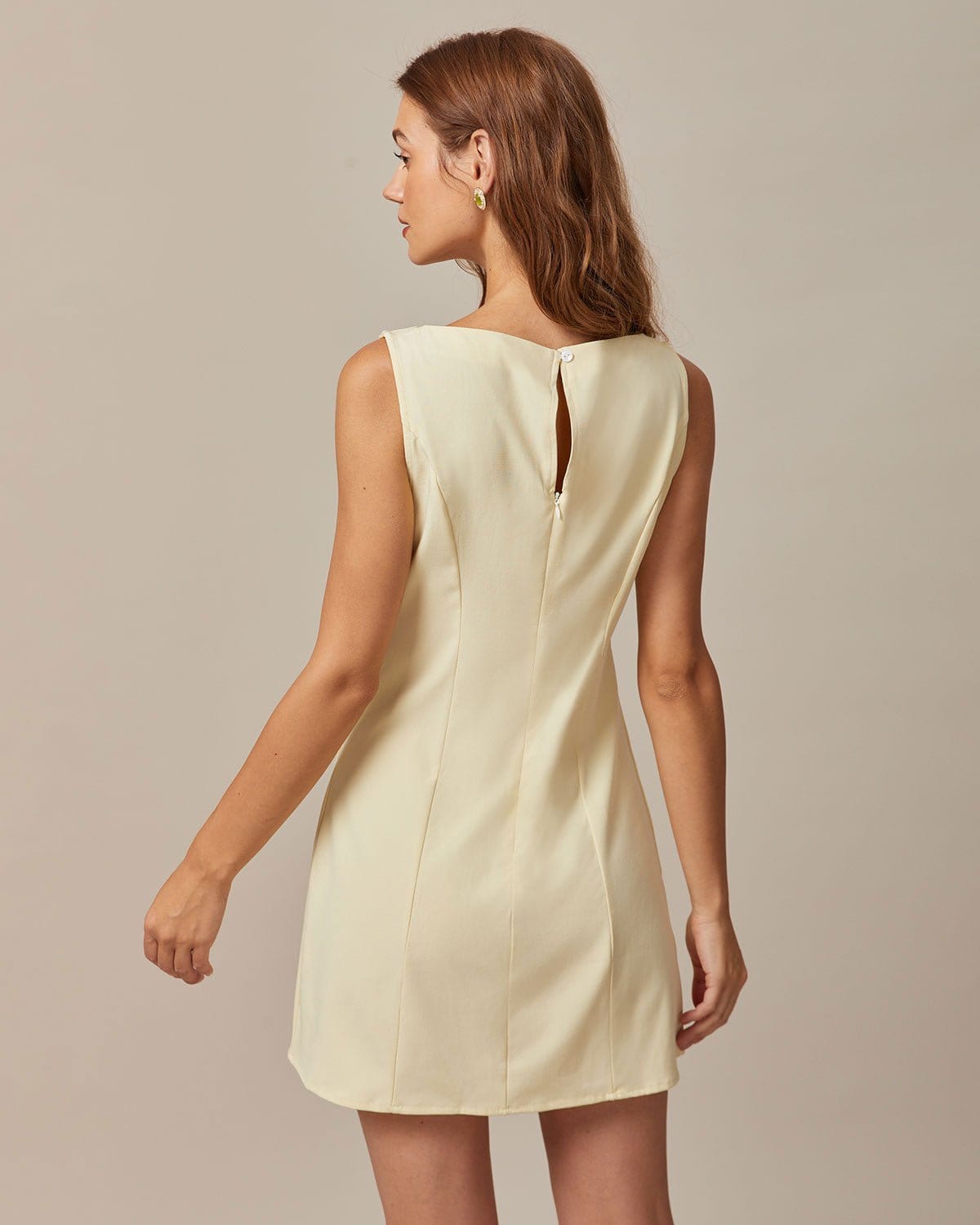 Yellow Boat Neck Cutout Mini Dress