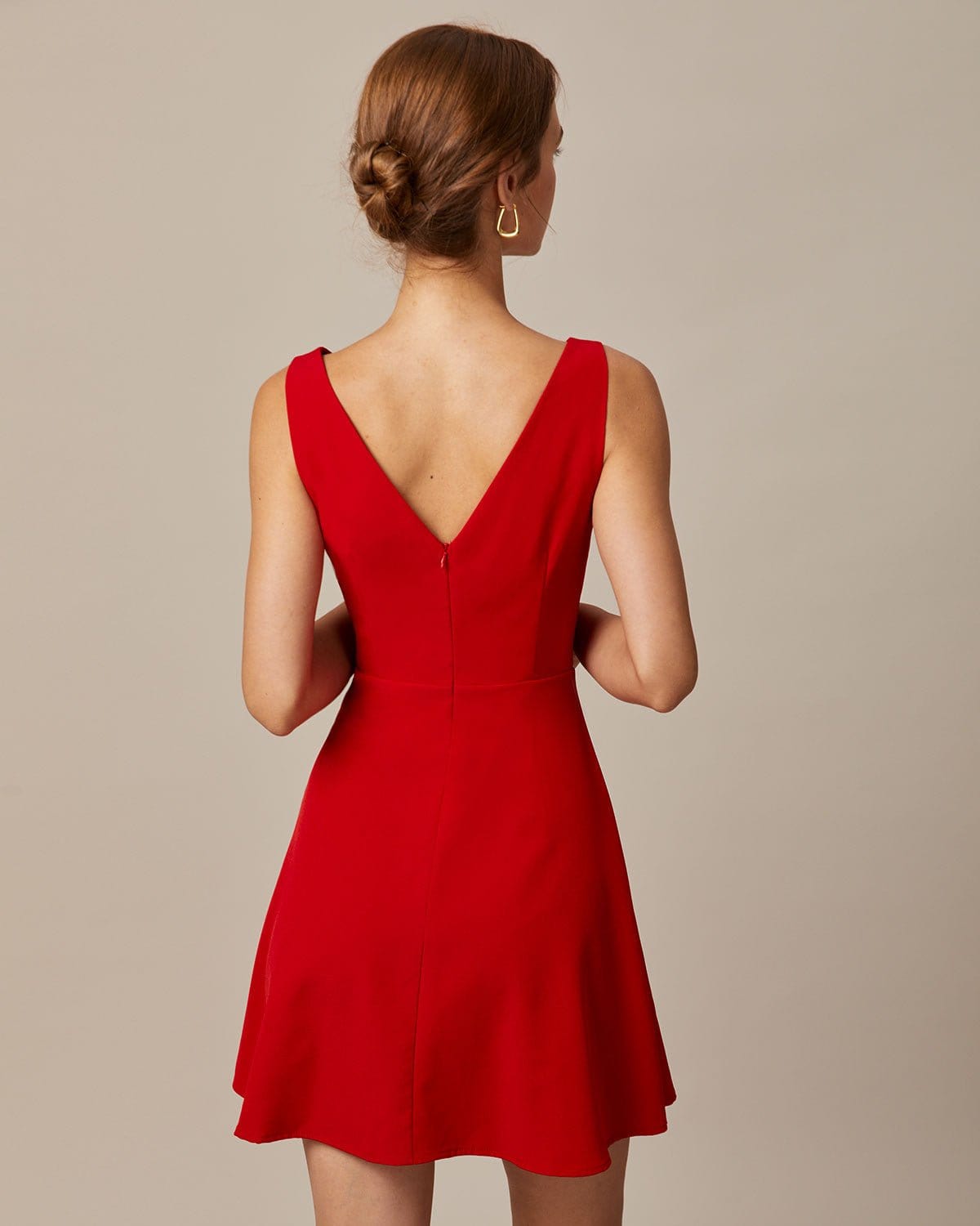 Red Boat Neck High Waist Mini Dress
