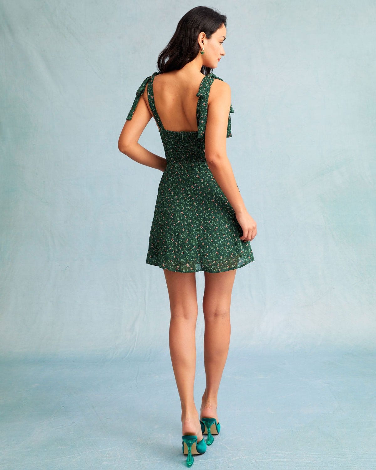 Green Sweetheart Floral Mini Dress