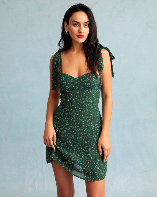 Green Sweetheart Floral Mini Dress