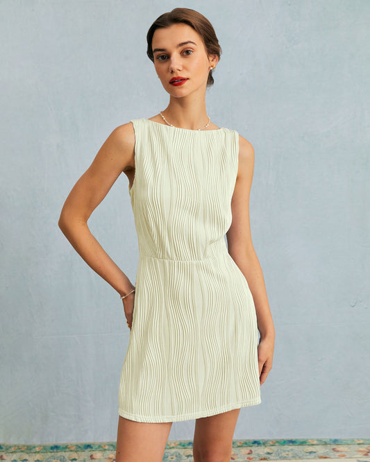 Beige Ripple Texture Sleeveless Mini Dress