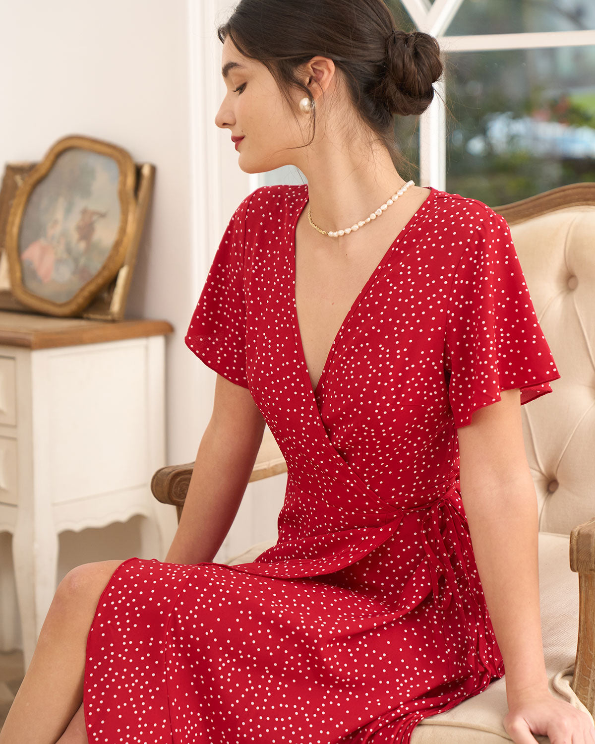 Polka Dot Ruffle Wrap Dress