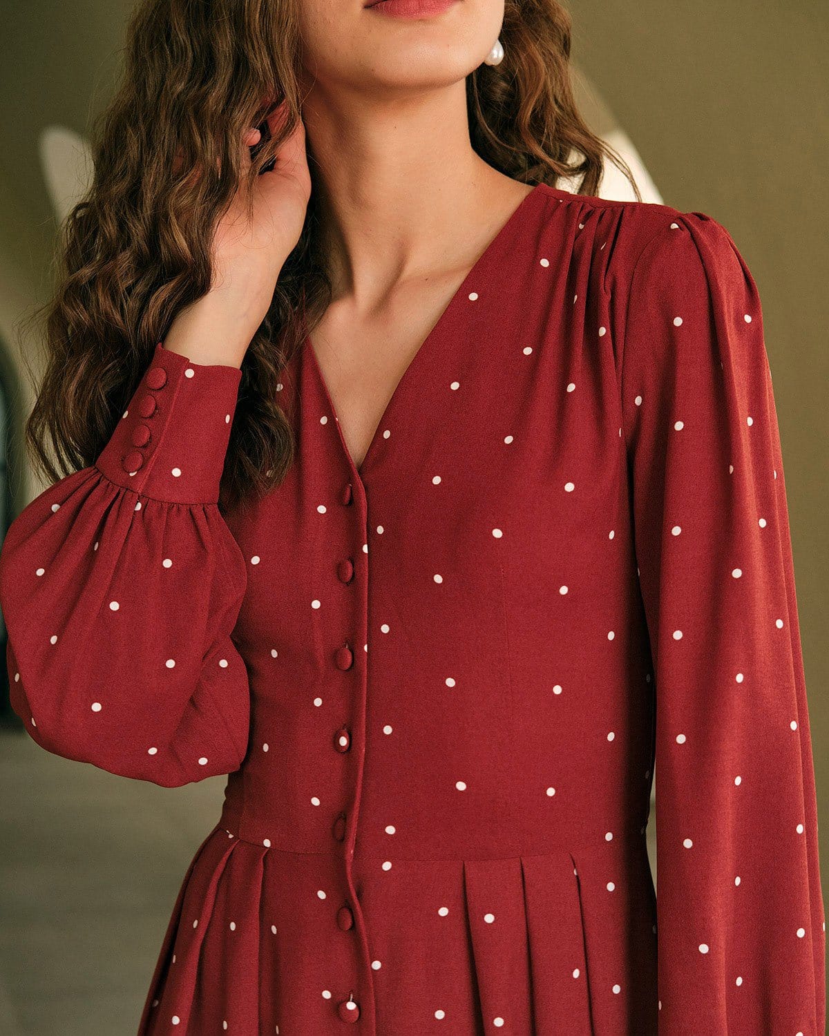 Polka Dot Pleated Midi Dress