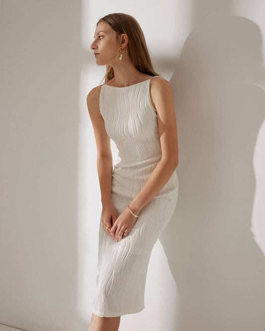 Water ripple texture suspender dress