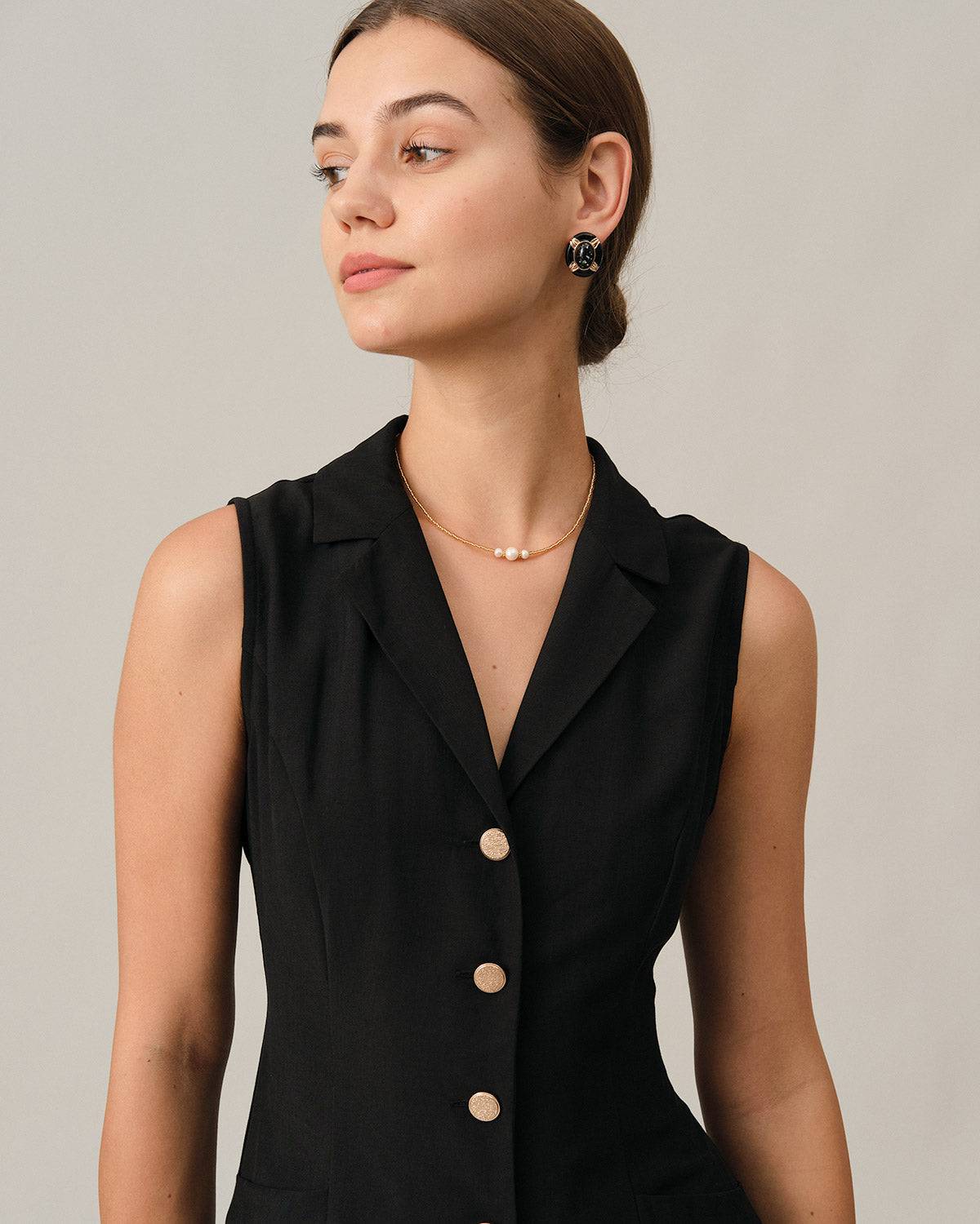 Black V Neck Belted Midi Dress