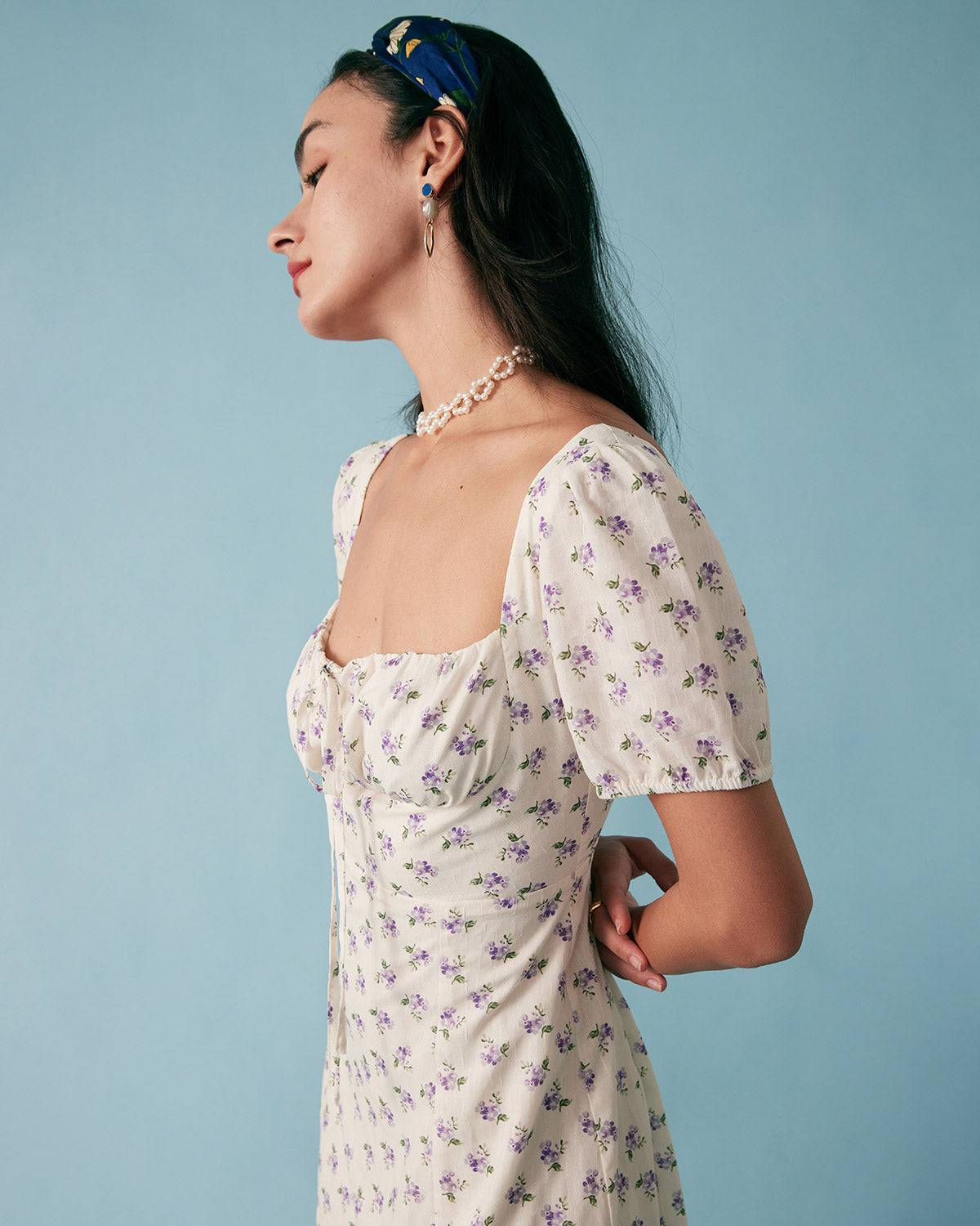 Short Sleeve Floral Pleated Midi Dress