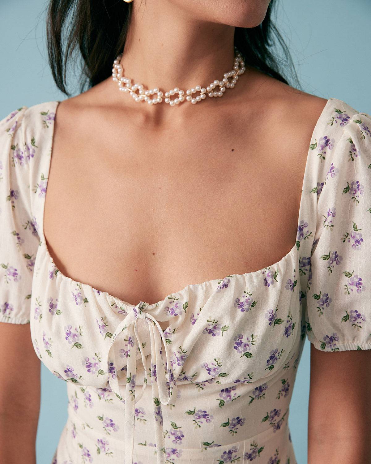 Short Sleeve Floral Pleated Midi Dress