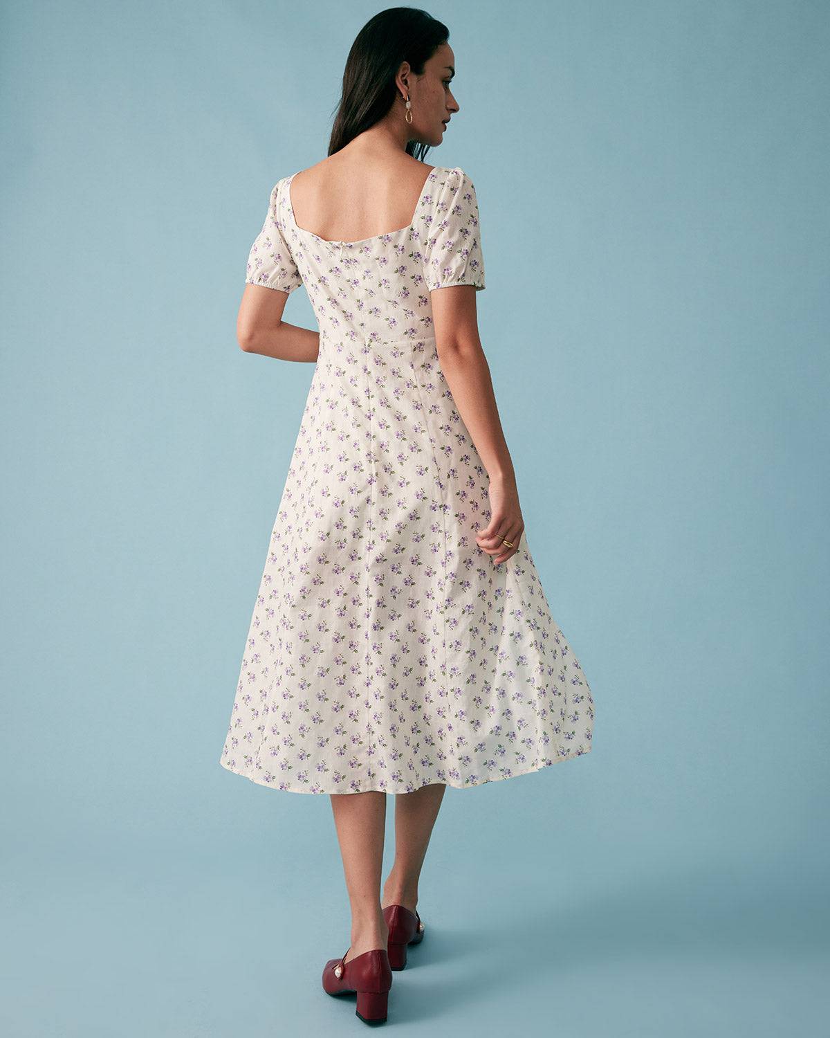 Short Sleeve Floral Pleated Midi Dress