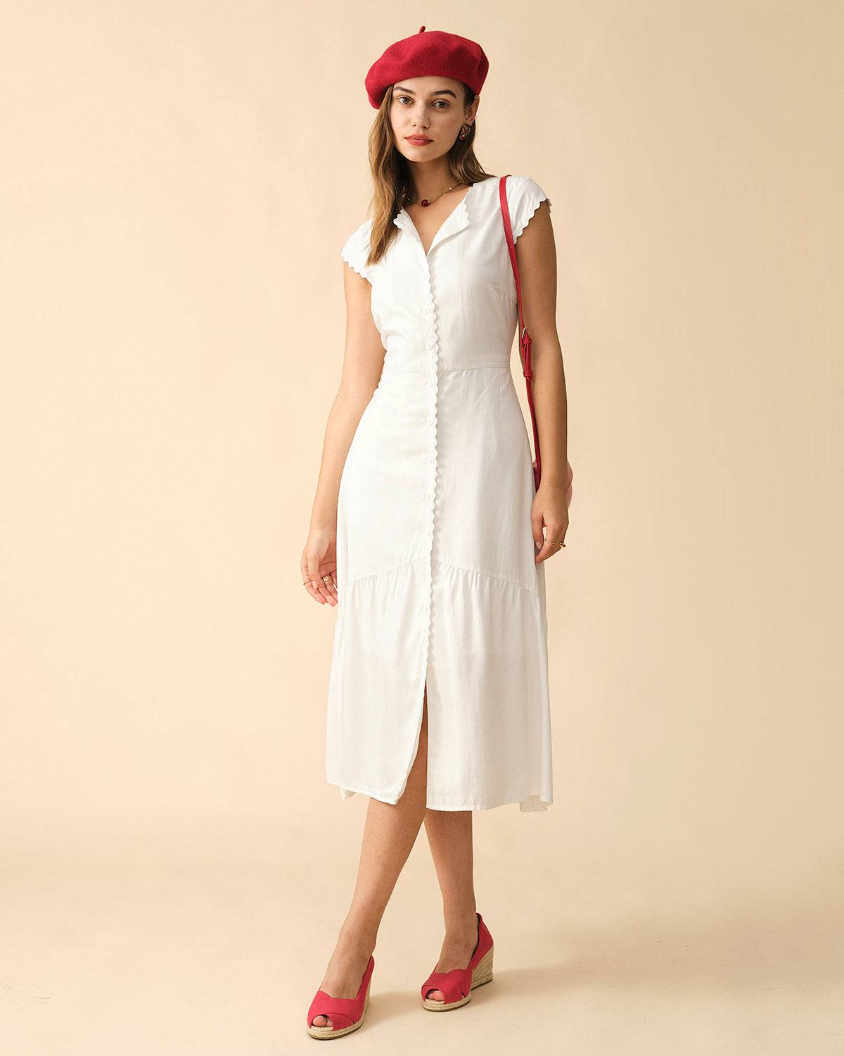 Solid color lapel midi dress