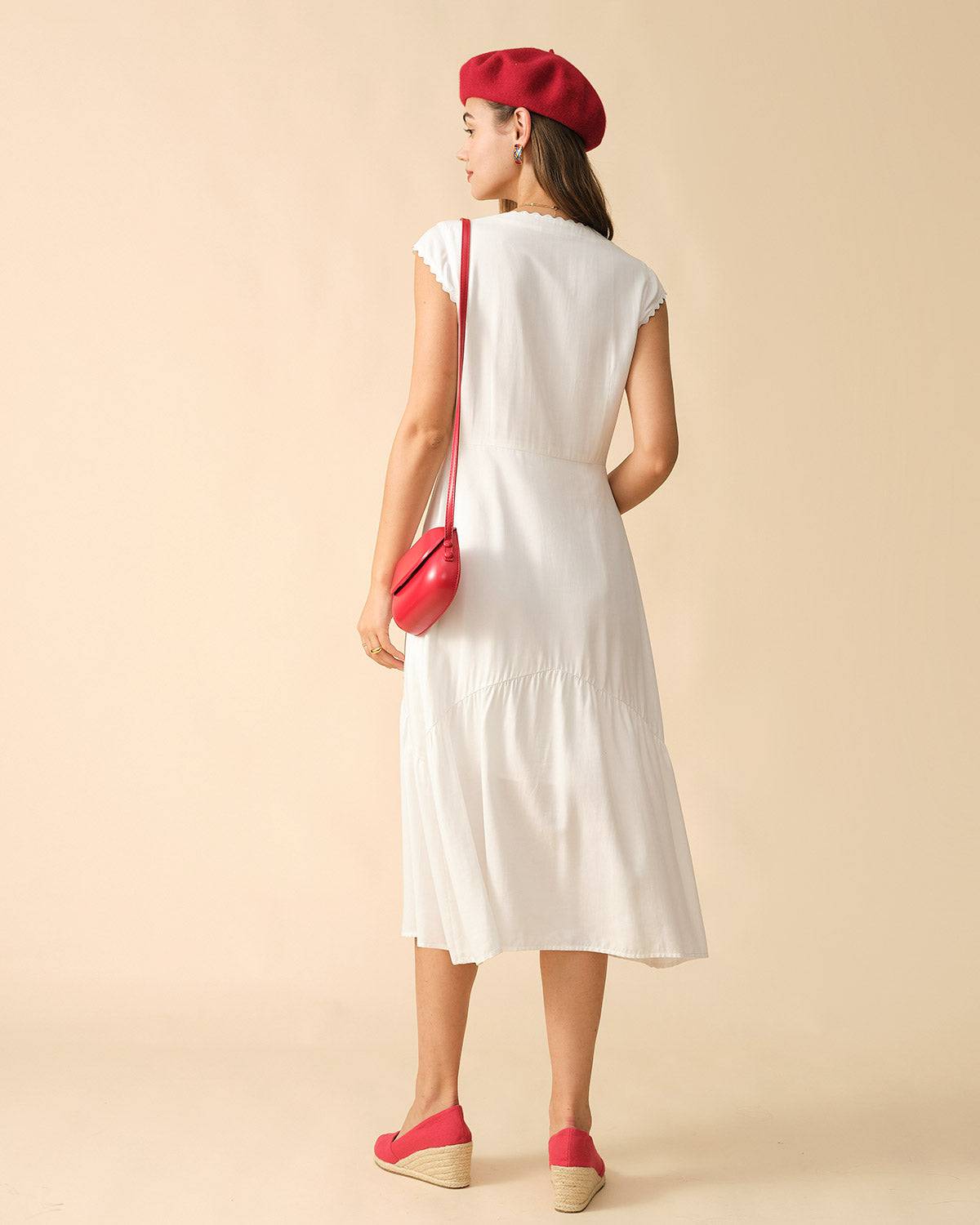 Solid color lapel midi dress