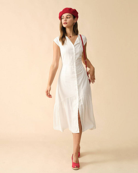 Solid color lapel midi dress