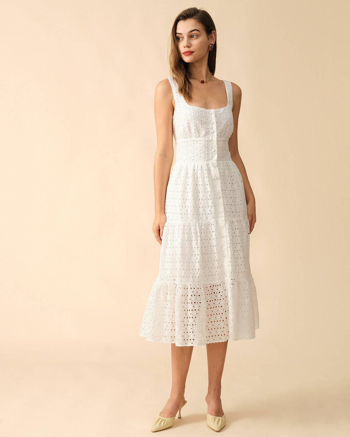 Square Neck Tiered Hem Midi Dress