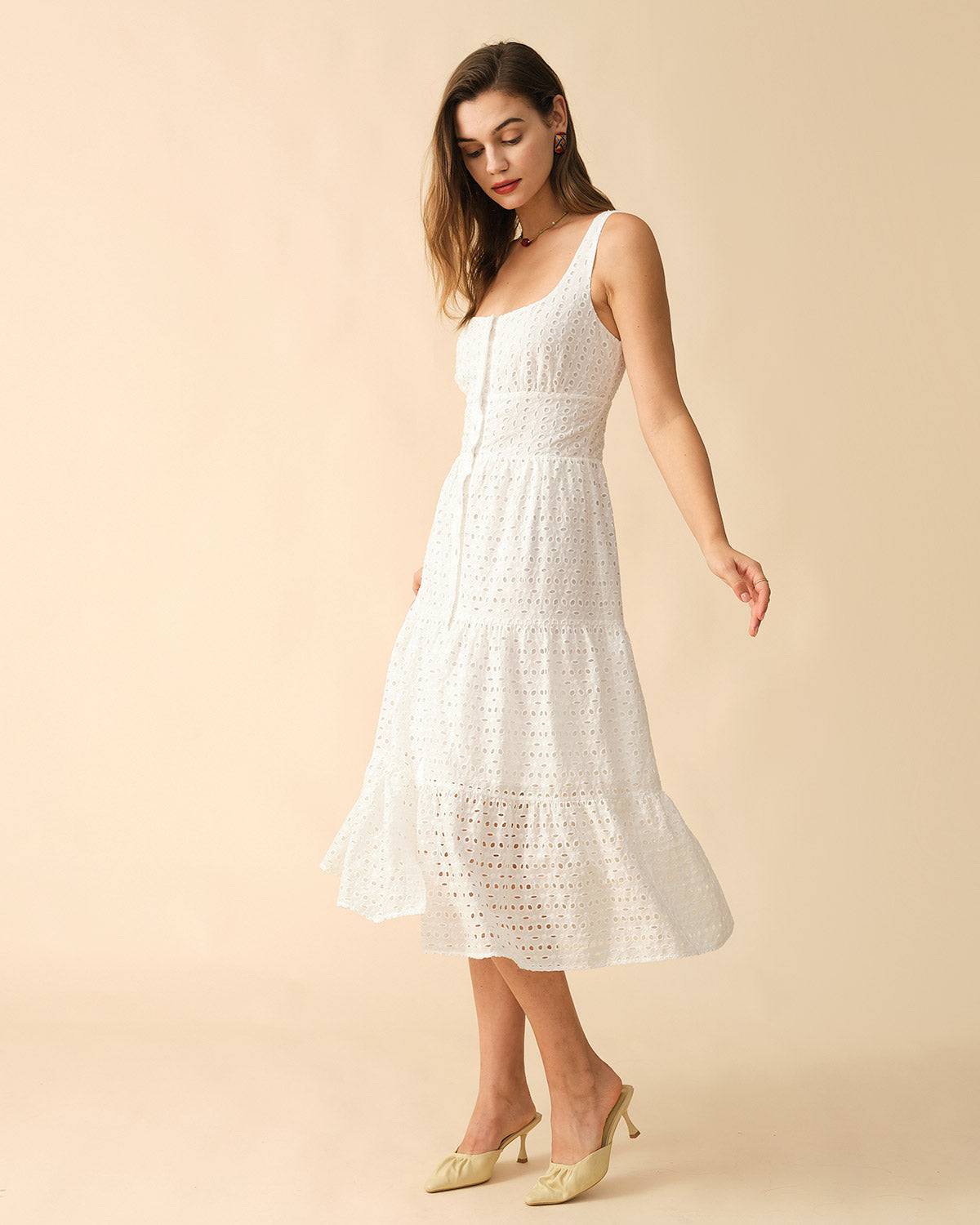 Square Neck Tiered Hem Midi Dress