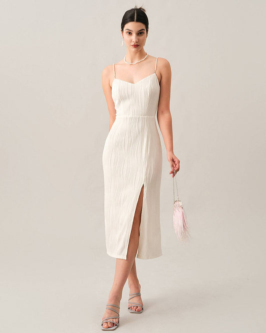 Wavy Pearl Strap Midi Dress