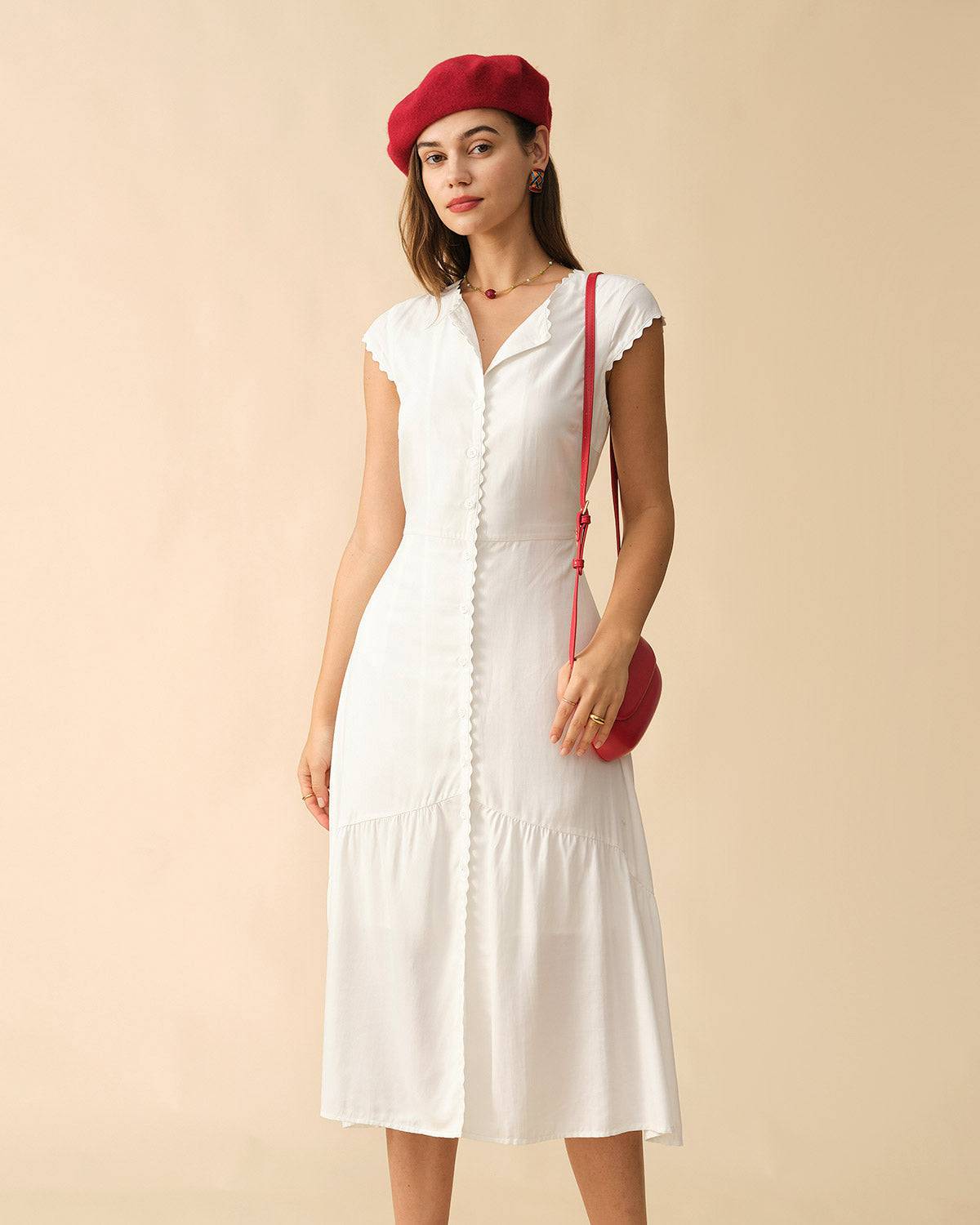 Solid color lapel midi dress