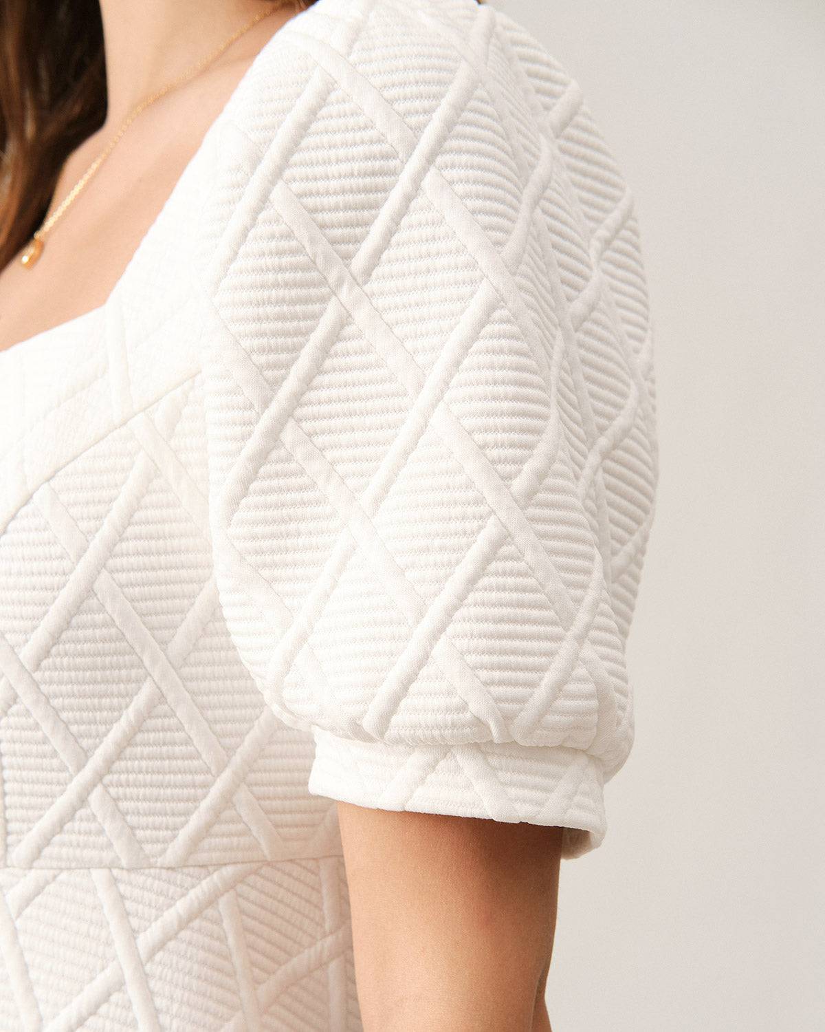Solid Textured Puff Sleeve Mini Dress