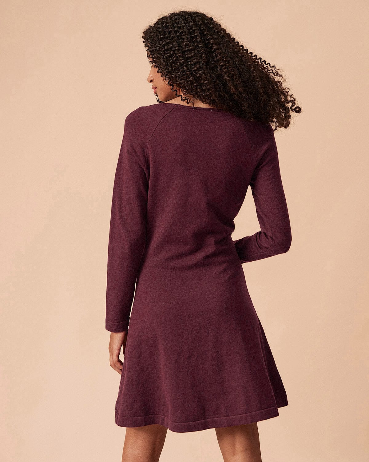 Red Square Neck Long Sleeve Sweater Dress