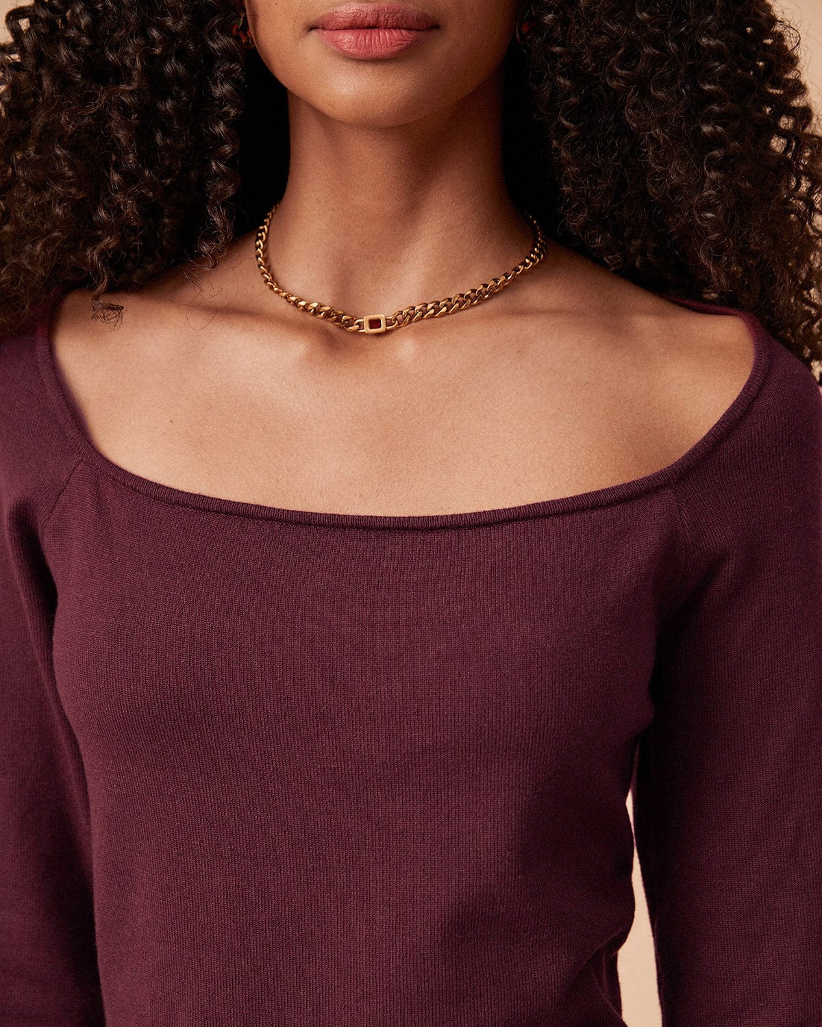 Red Square Neck Long Sleeve Sweater Dress