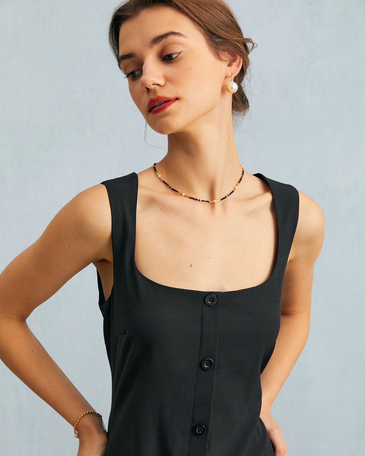 Black U-Neck Tie Sleeveless Maxi Dress
