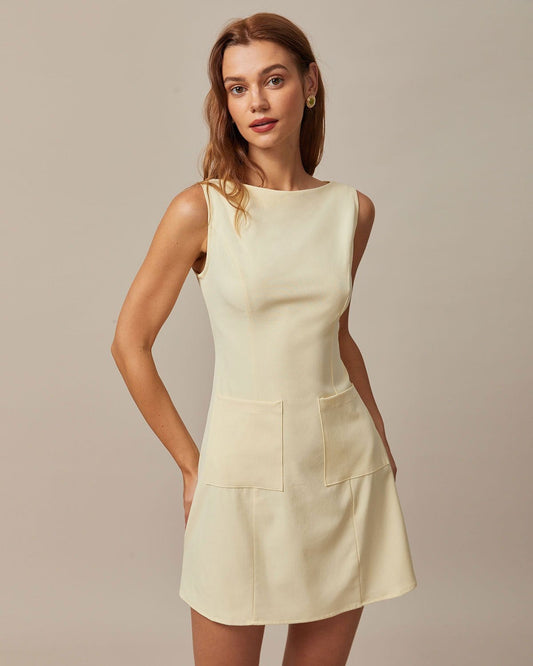 Yellow Boat Neck Cutout Mini Dress