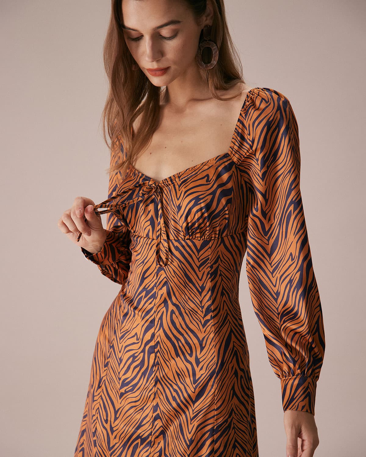 Brown Sweetheart Neck Zebra Print Maxi Dress