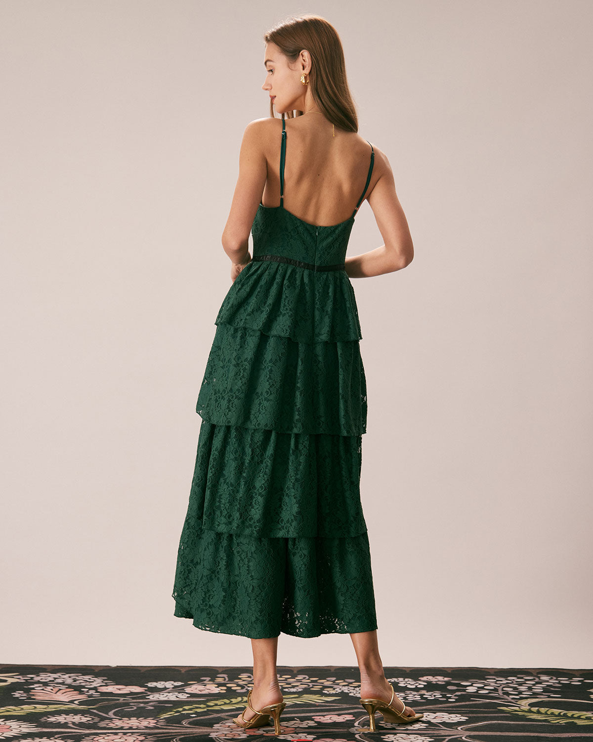 Green Sweetheart Neck Lace Maxi Dress