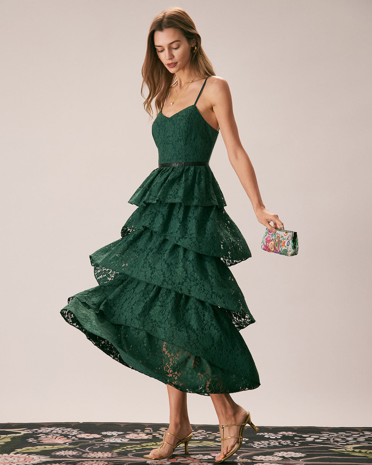 Green Sweetheart Neck Lace Maxi Dress