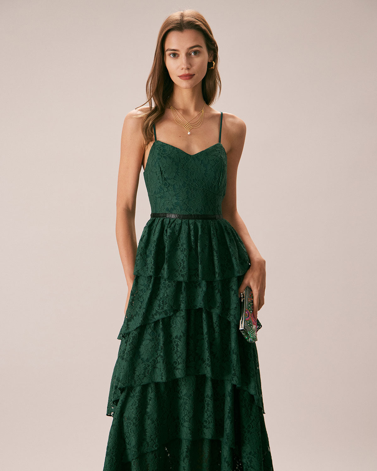 Green Sweetheart Neck Lace Maxi Dress