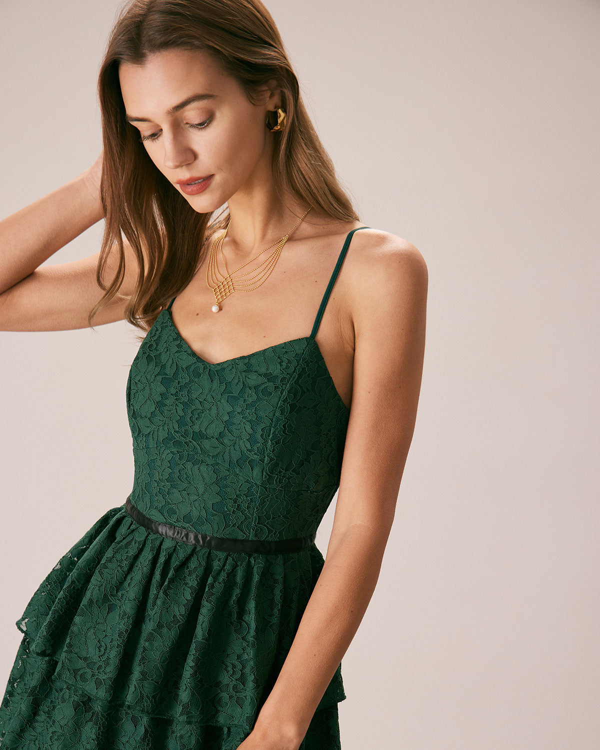 Green Sweetheart Neck Lace Maxi Dress