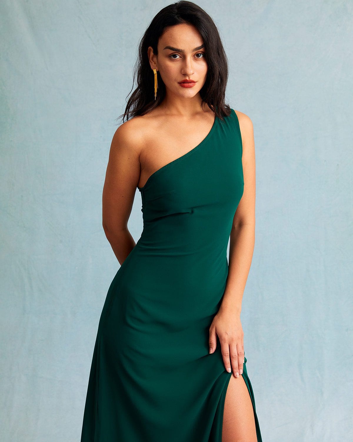 Green one shoulder sleeveless maxi dress