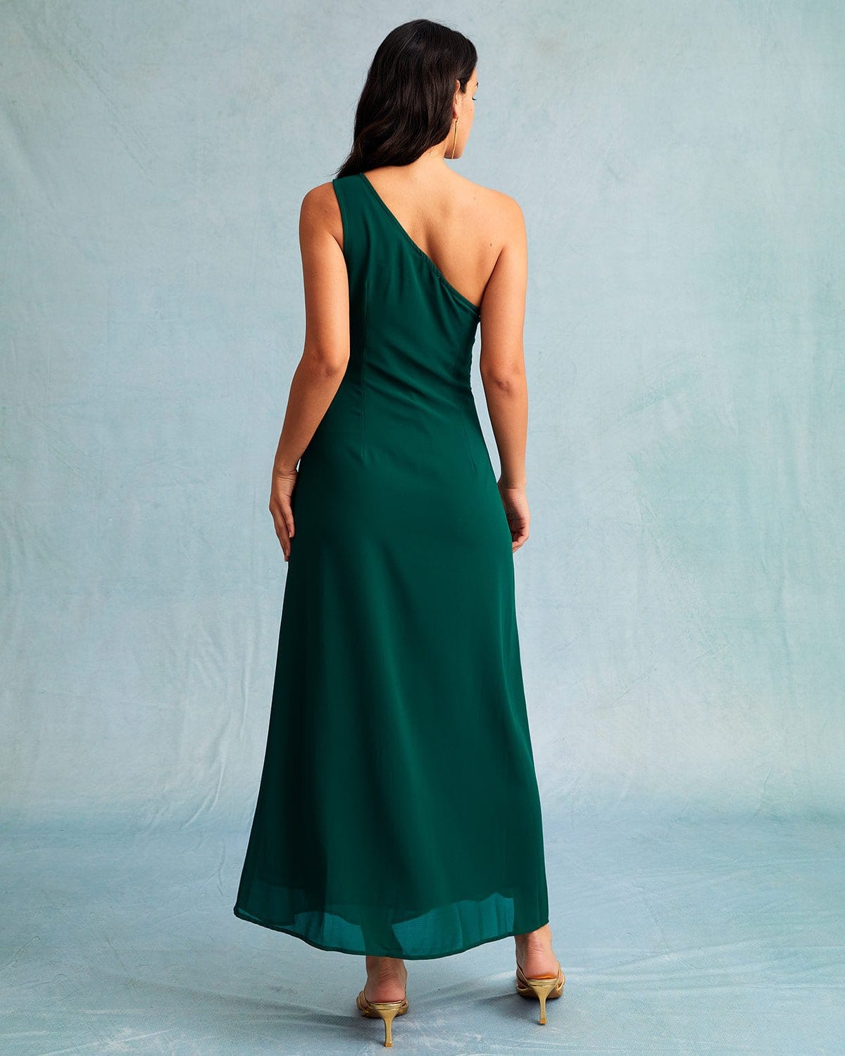 Green one shoulder sleeveless maxi dress