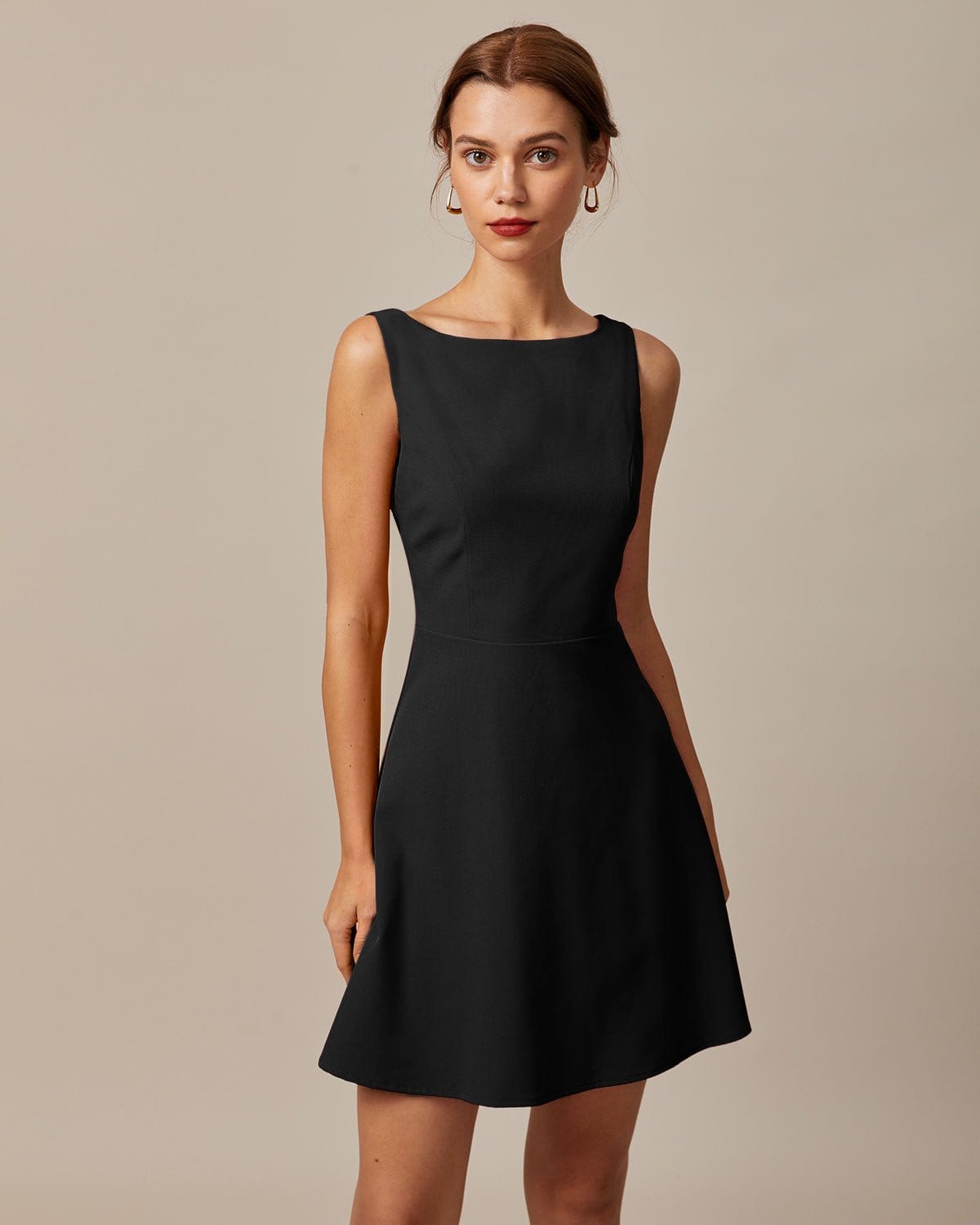 Black Boat Neck High Waist Mini Dress