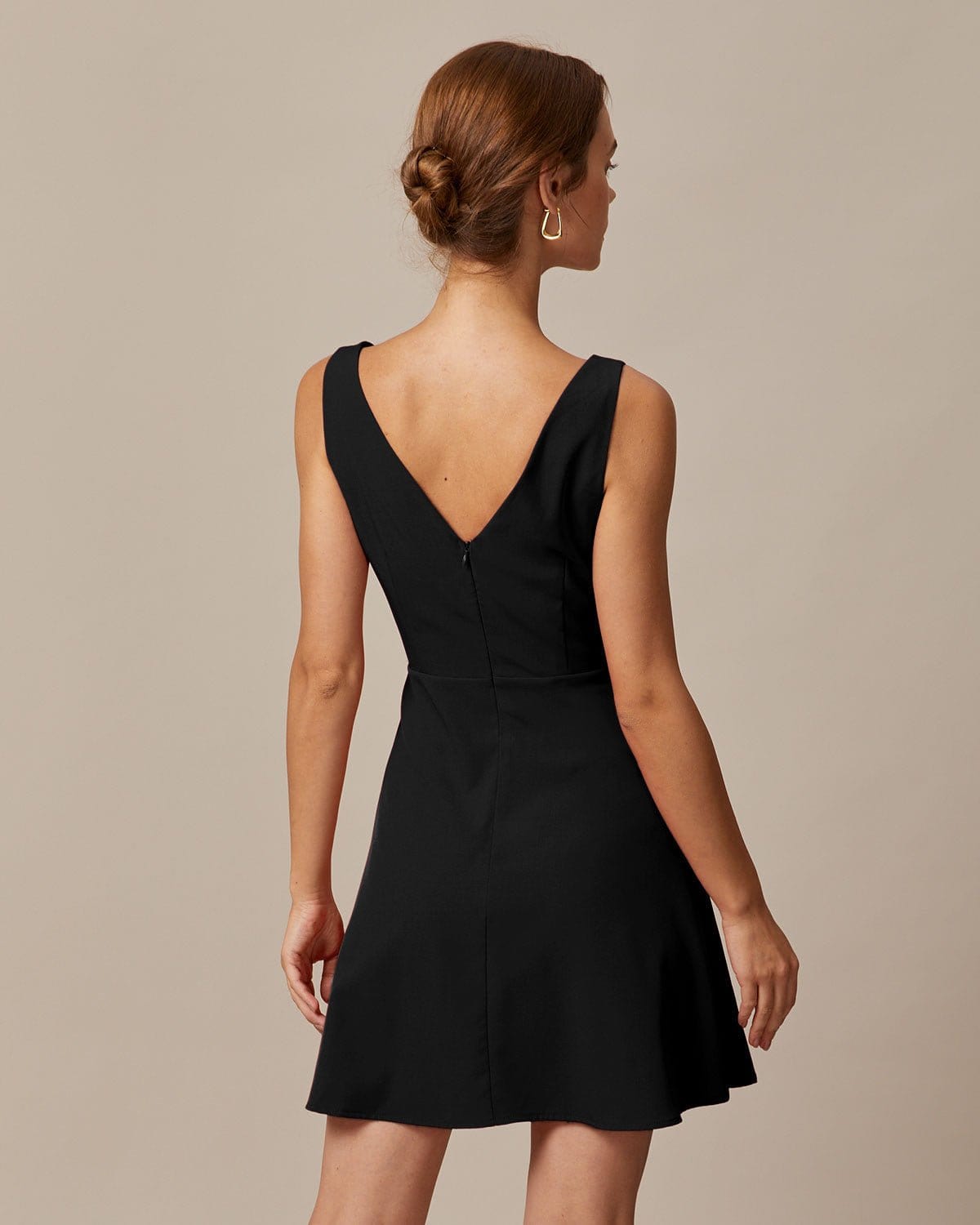 Black Boat Neck High Waist Mini Dress